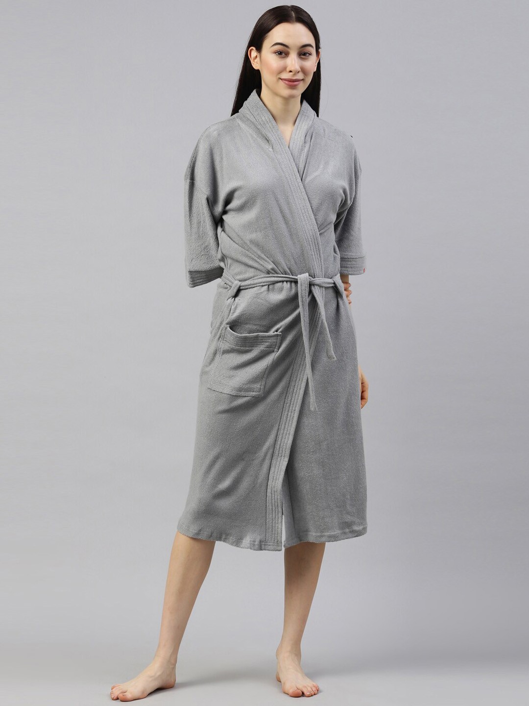 

GOLDSTROMS Women Solid Hooded Cotton Bath Robe, Grey