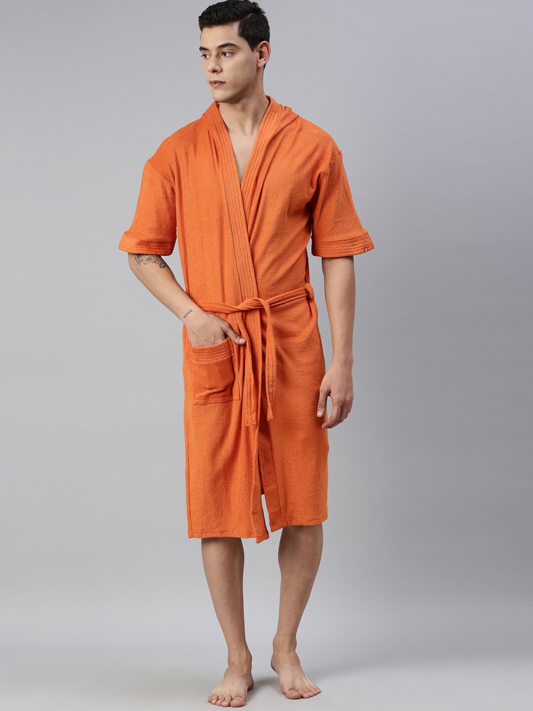 

GOLDSTROMS Men Cotton Hooded Bath Robe, Rust