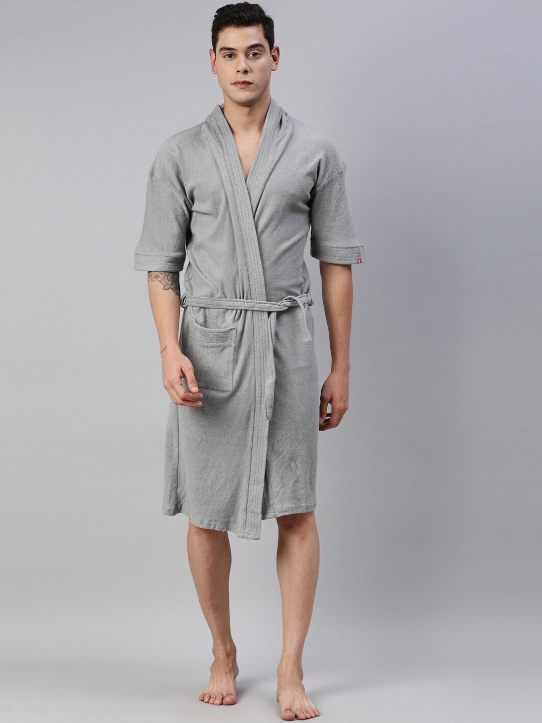 

GOLDSTROMS Men Cotton Hooded Bath Robe, Grey