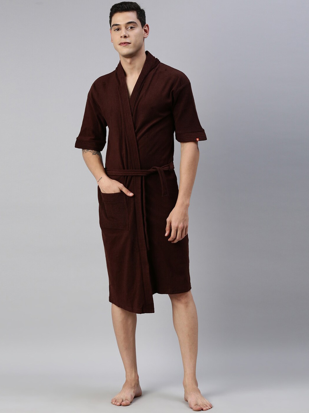 GOLDSTROMS Knee-Length Cotton Bath Robe, Coffee brown