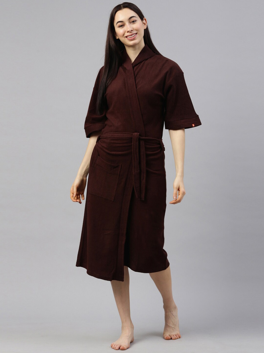 

GOLDSTROMS Tie-Up Detail Hooded Bathrobe, Coffee brown