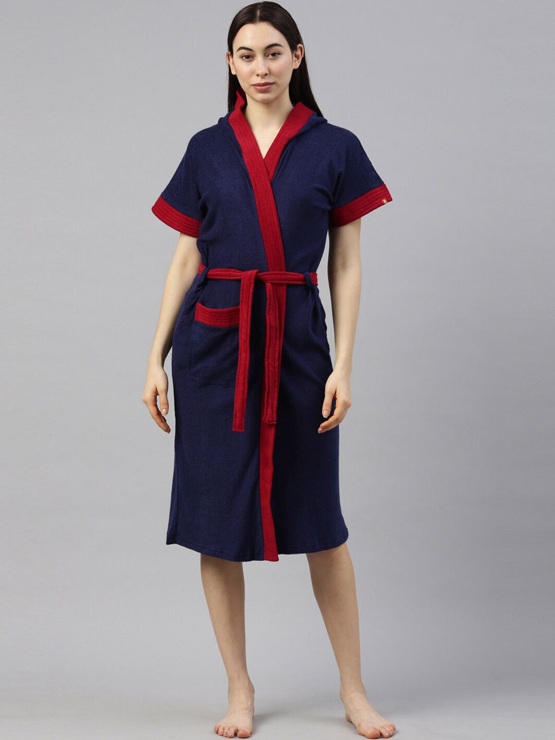 

GOLDSTROMS Hooded Knee-Length Cotton Bath Robe, Navy blue