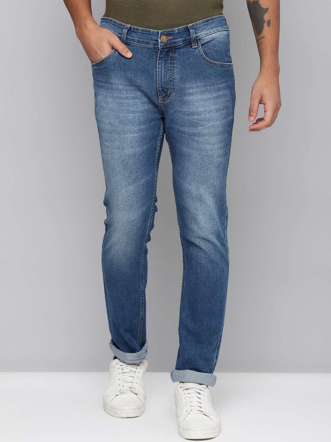 Allen Cooper Men Relaxed Comfort Heavy Fade Clean Look Stretchable Jeans, Blue