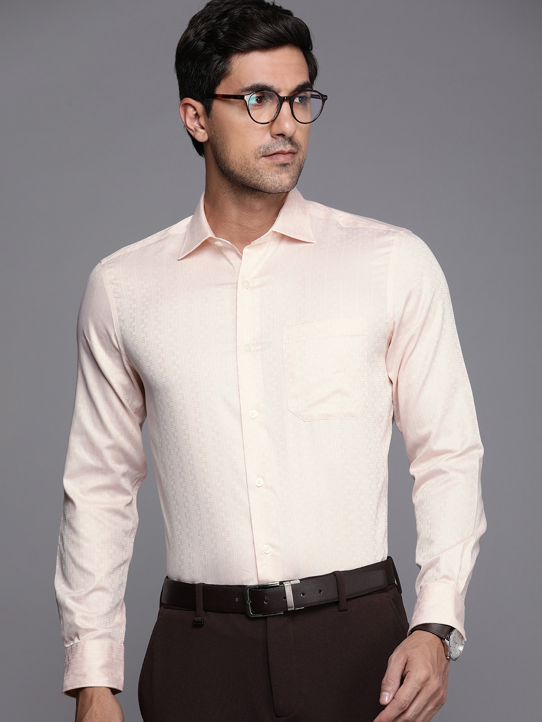 

Louis Philippe Men Opaque Pure Cotton Formal Shirt, Cream