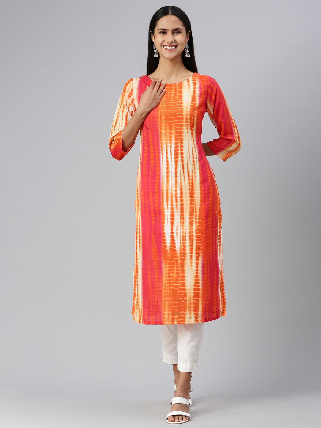 

HRITIKA Women Printed Kurta, Orange
