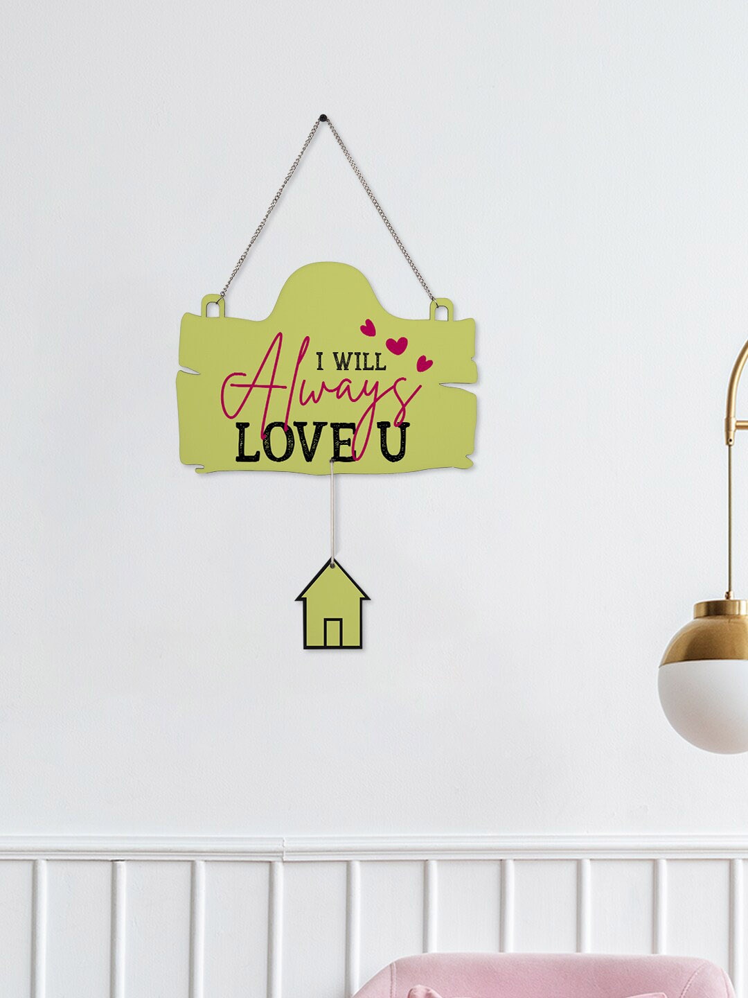 

Crazy Corner YeIlow & Black Printed I Will Always Love You Wooden Wall Hanging, Yellow