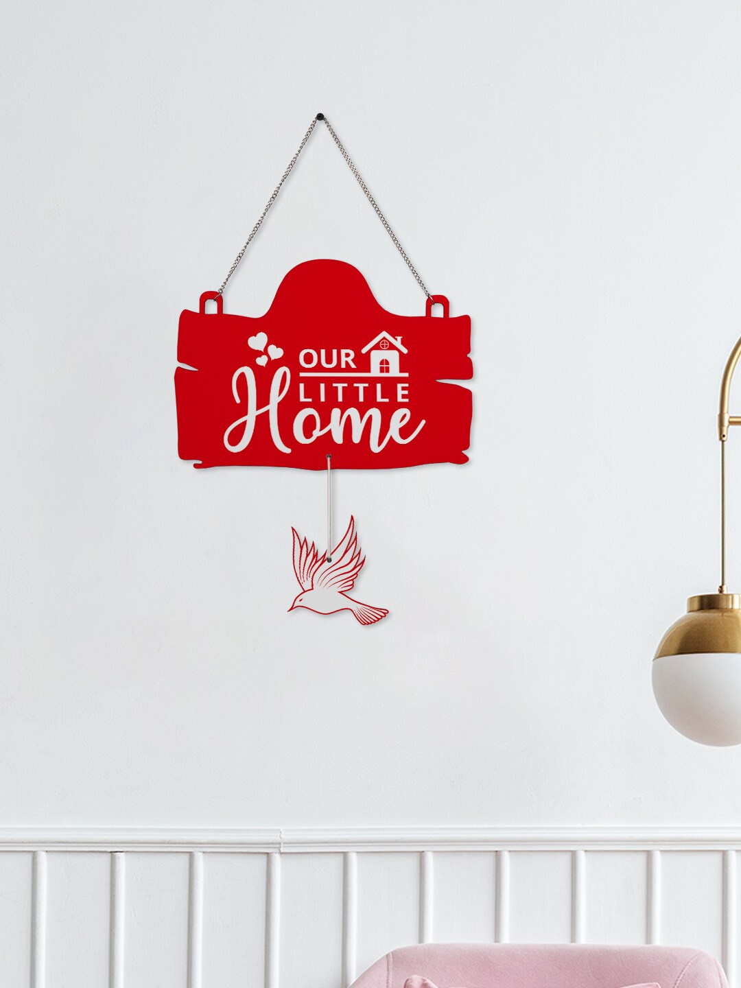

Crazy Corner Red & White Our Little Home Printed Wooden Wall Hanging