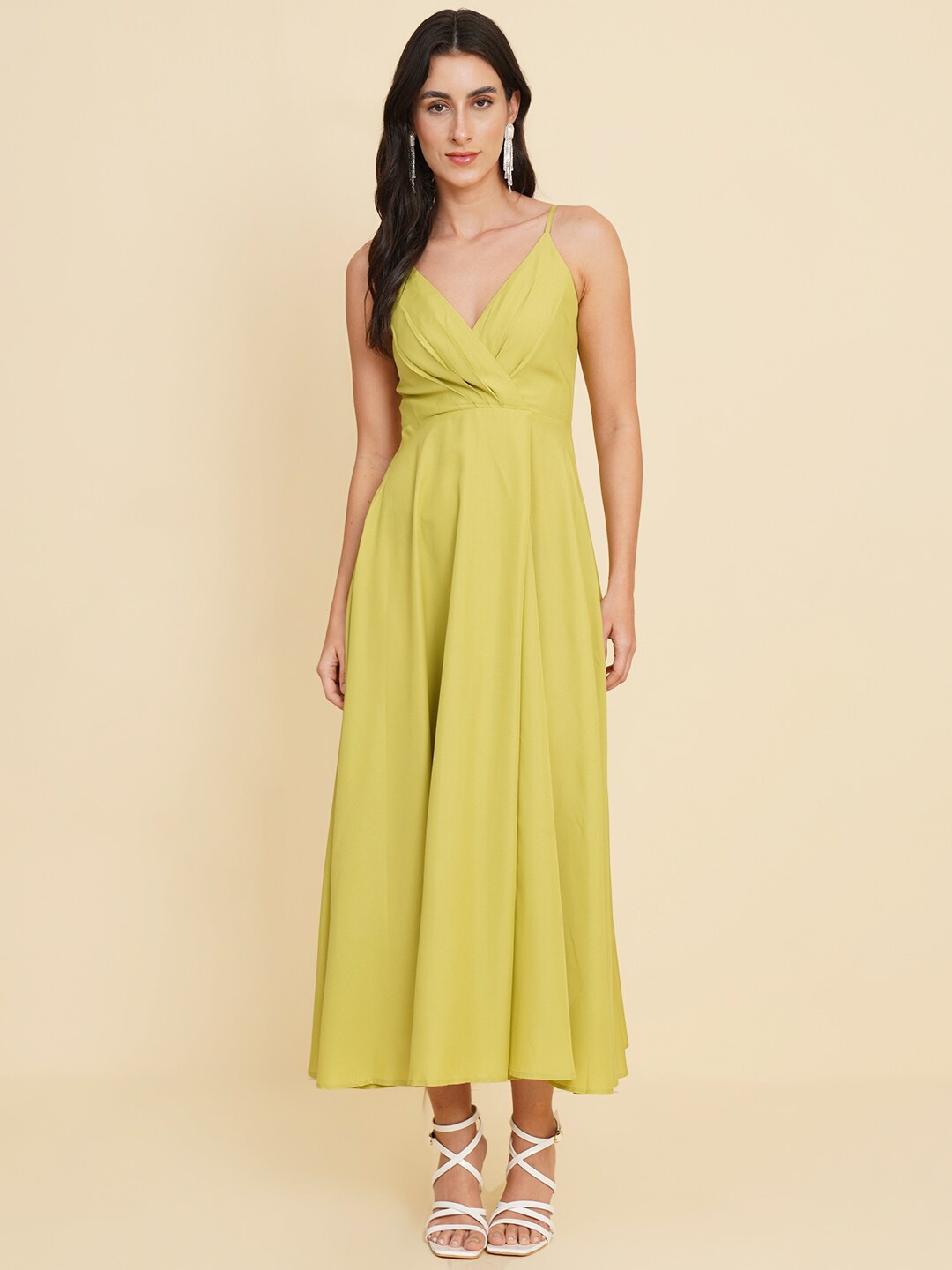 

HOUSE OF KKARMA Shoulder Straps Fit & Flare Midi Dress, Green