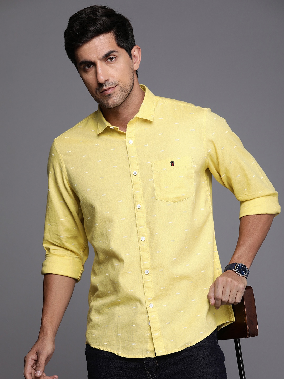 

Louis Philippe Jeans Slim Fit Opaque Printed Casual Shirt, Yellow