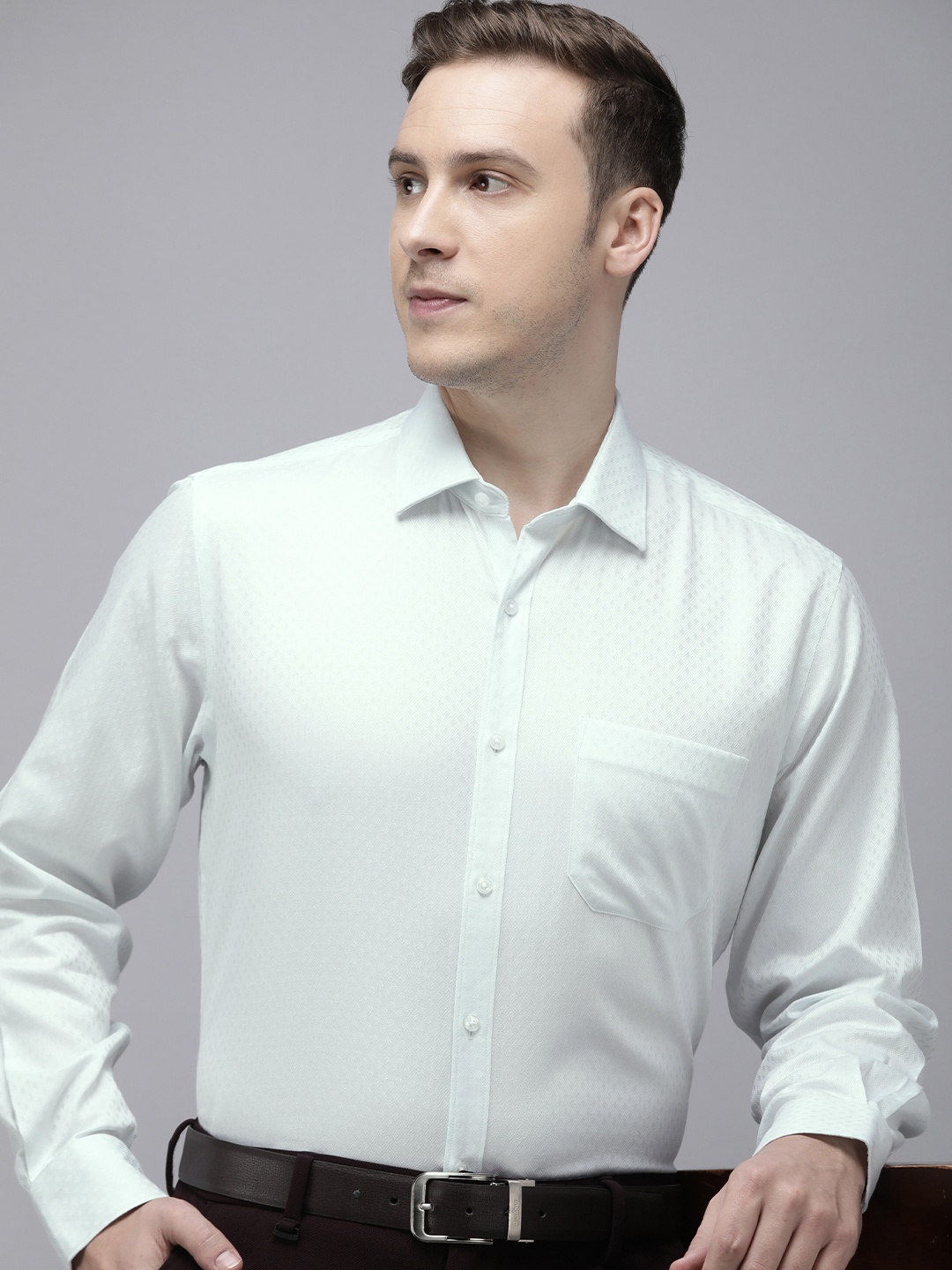 

Van Heusen Men Opaque Cotton Formal Shirt, Sea green