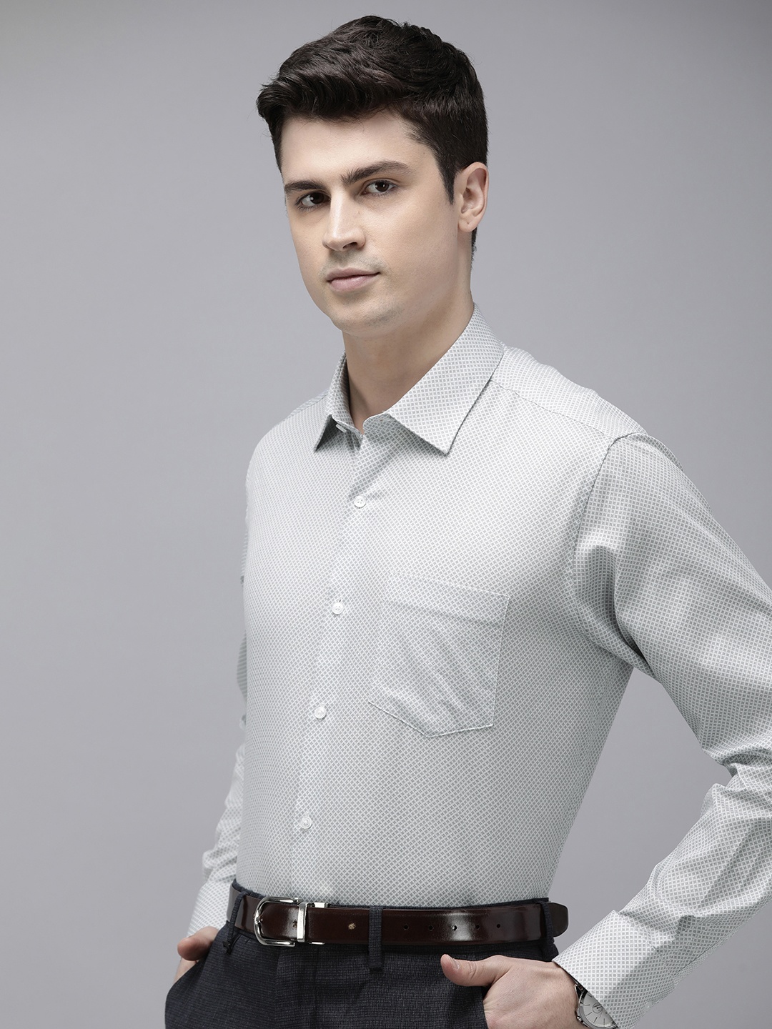 

Van Heusen Men Opaque Printed Cotton Formal Shirt, Grey