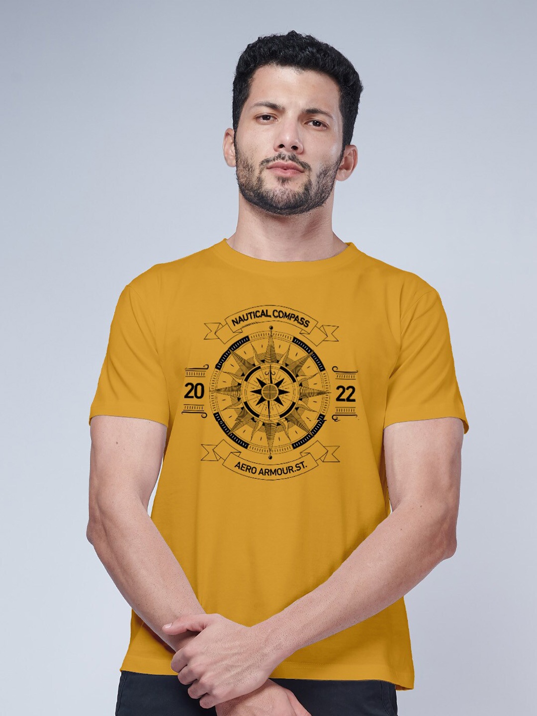 

Aero Armour Graphic Printed Pure Cotton T-Shirt, Yellow