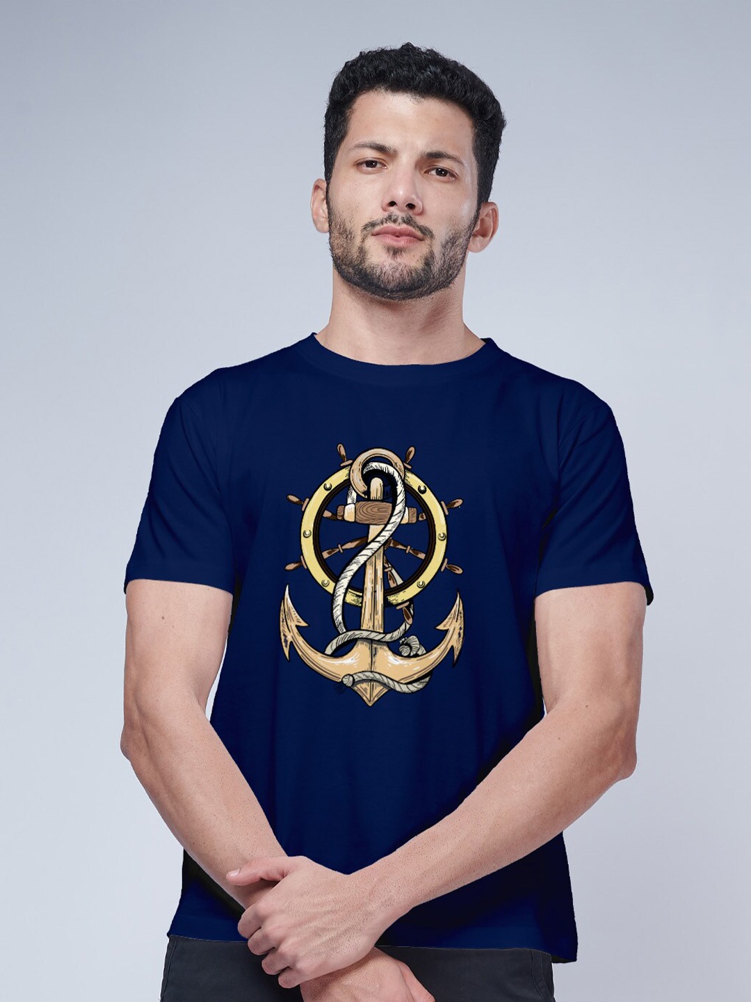 

Aero Armour Graphic Printed Pure Cotton T-Shirt, Navy blue