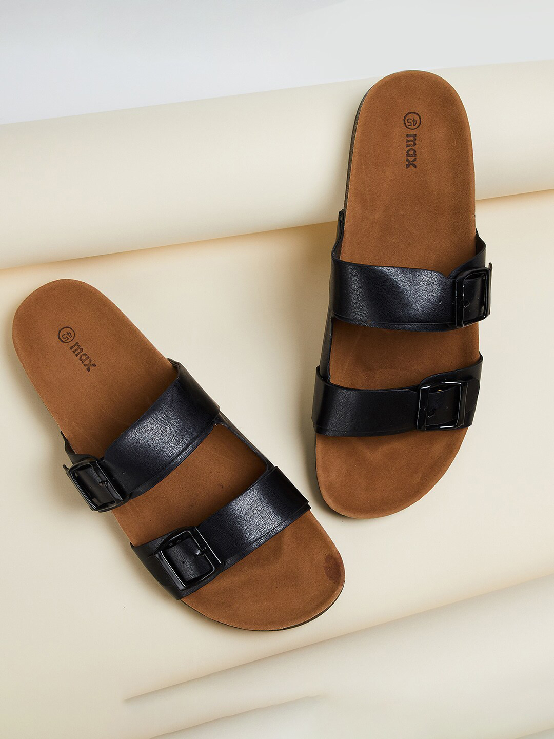 

max Men Two Strap Comfort Sandals With Buckle Detail, Black