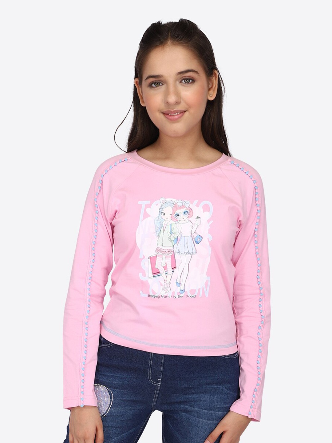 

CUTECUMBER Girls Graphic Print Top, Pink