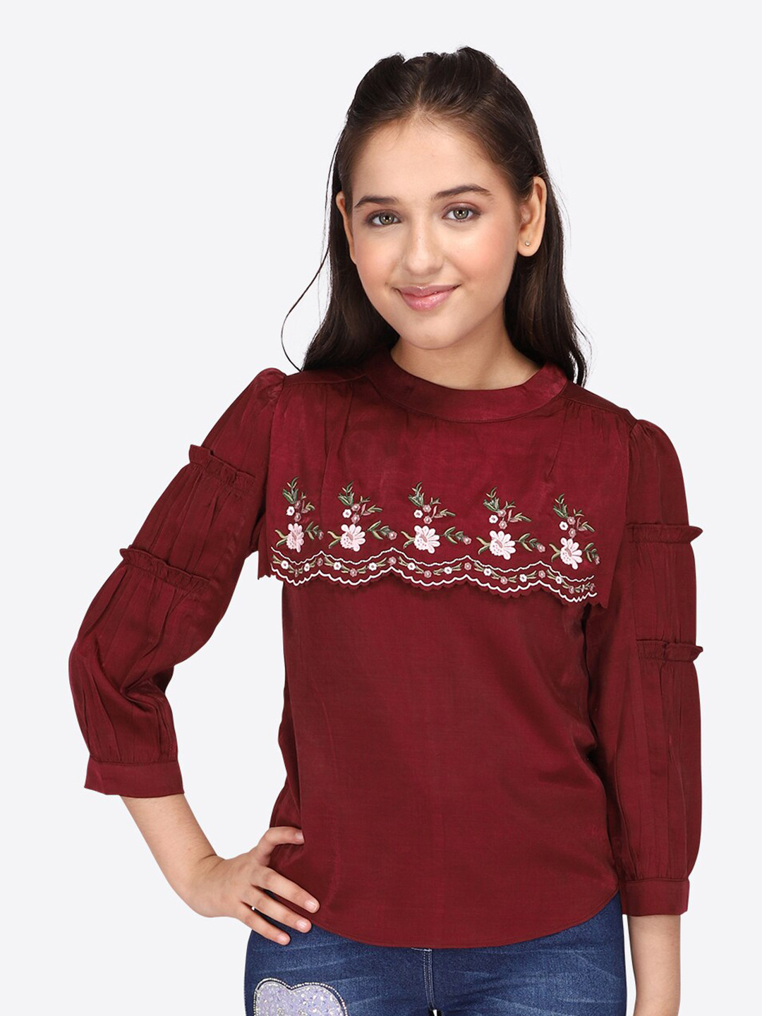 

CUTECUMBER Girls High Neck Satin Top, Maroon