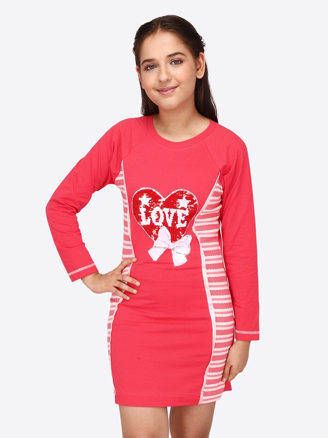 

CUTECUMBER Girls Graphic Printed Long Sleeves T-shirt Dress, Pink