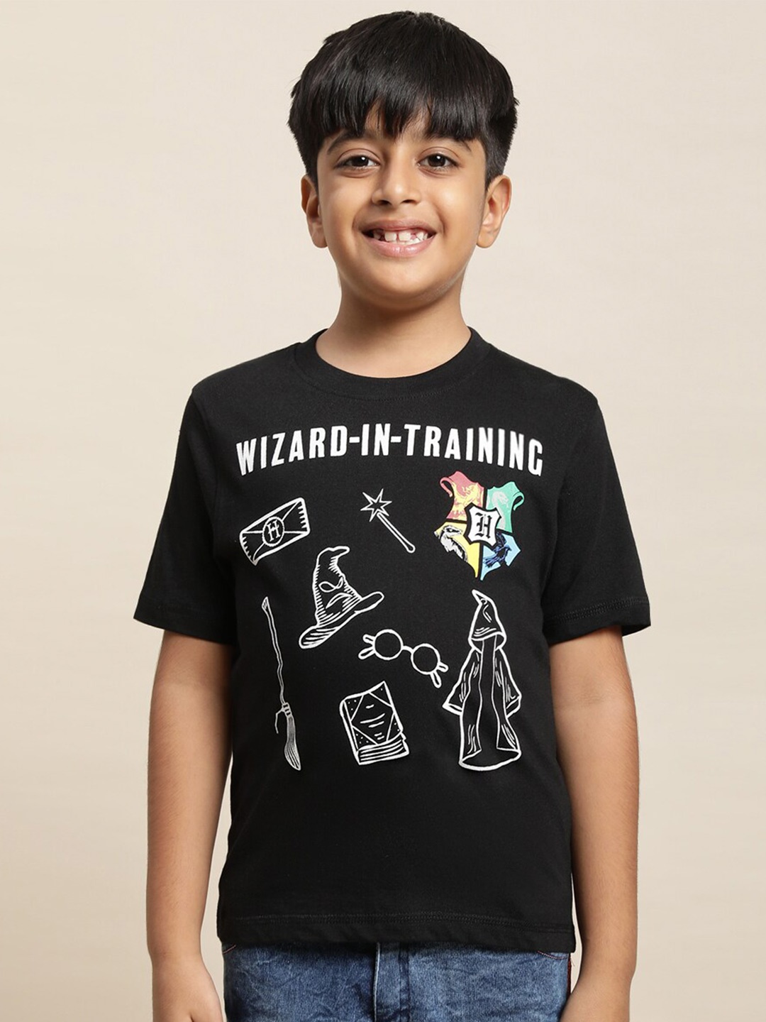 

Kids Ville Boys Harry Potter Printed Round Neck Regular Fit Pure Cotton T-Shirt, Black