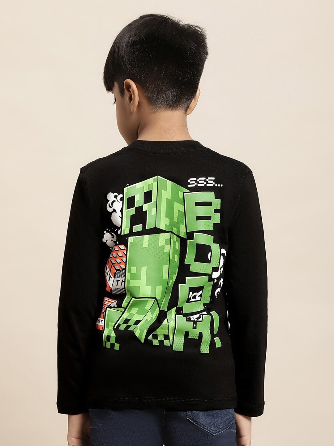 Kids Ville Boys Minecraft Printed Pure Cotton Tshirt, Black