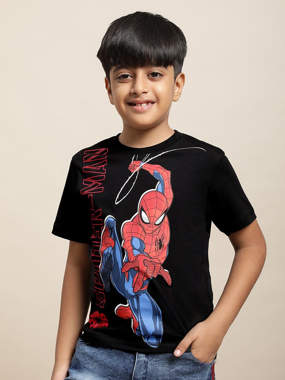 

Kids Ville Boys Spiderman Printed Pure Cotton Tshirt, Black