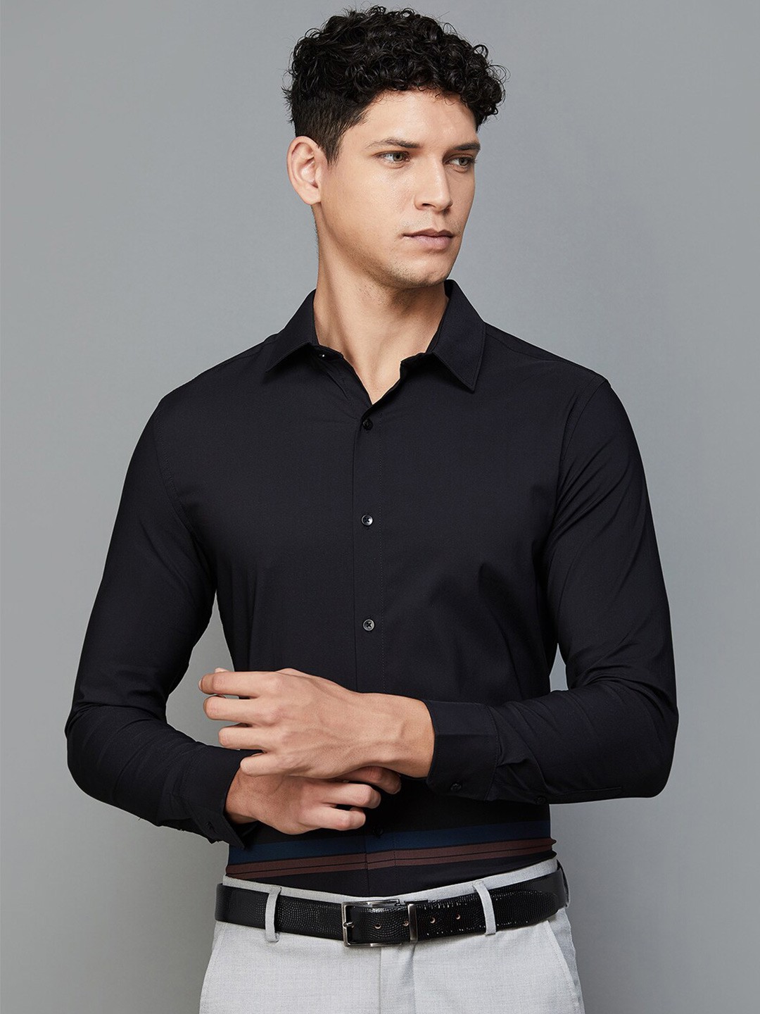 

CODE by Lifestyle Spread Collar Opaque Formal Shirt, Black