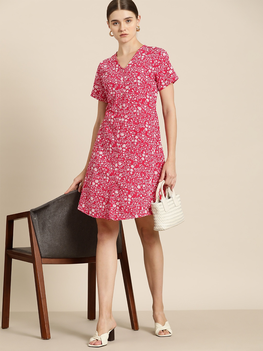 

her by invictus Floral Print A-Line Dress, Red