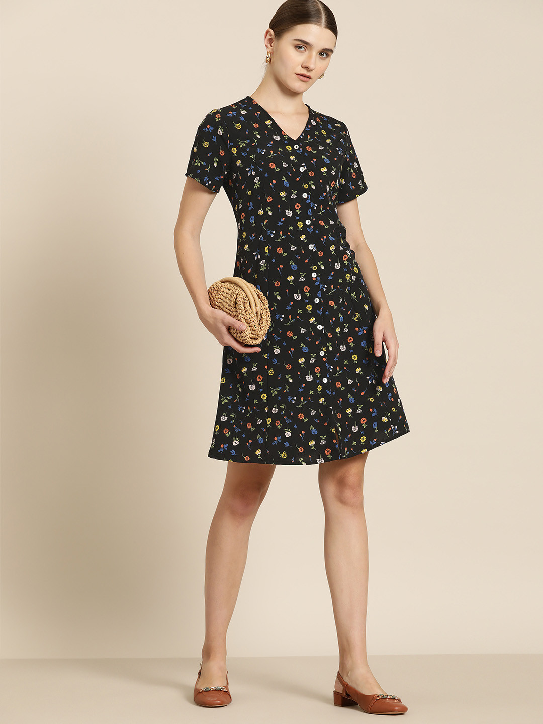 

her by invictus Floral Print A-Line Dress, Black