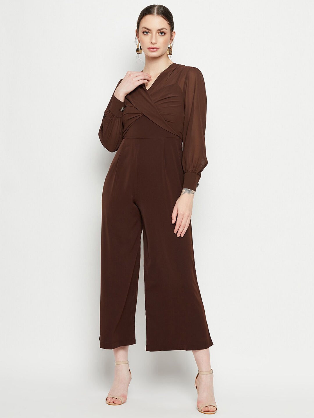 

Madame Cuffed Sleeves Basic Jumpsuit, Brown