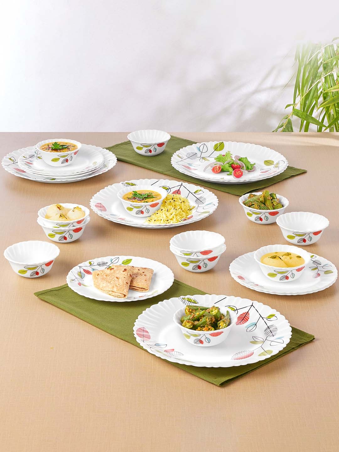 

Larah by BOROSIL Red & White Pieces 24 Floral Printed Opalware Glossy Dinner Set