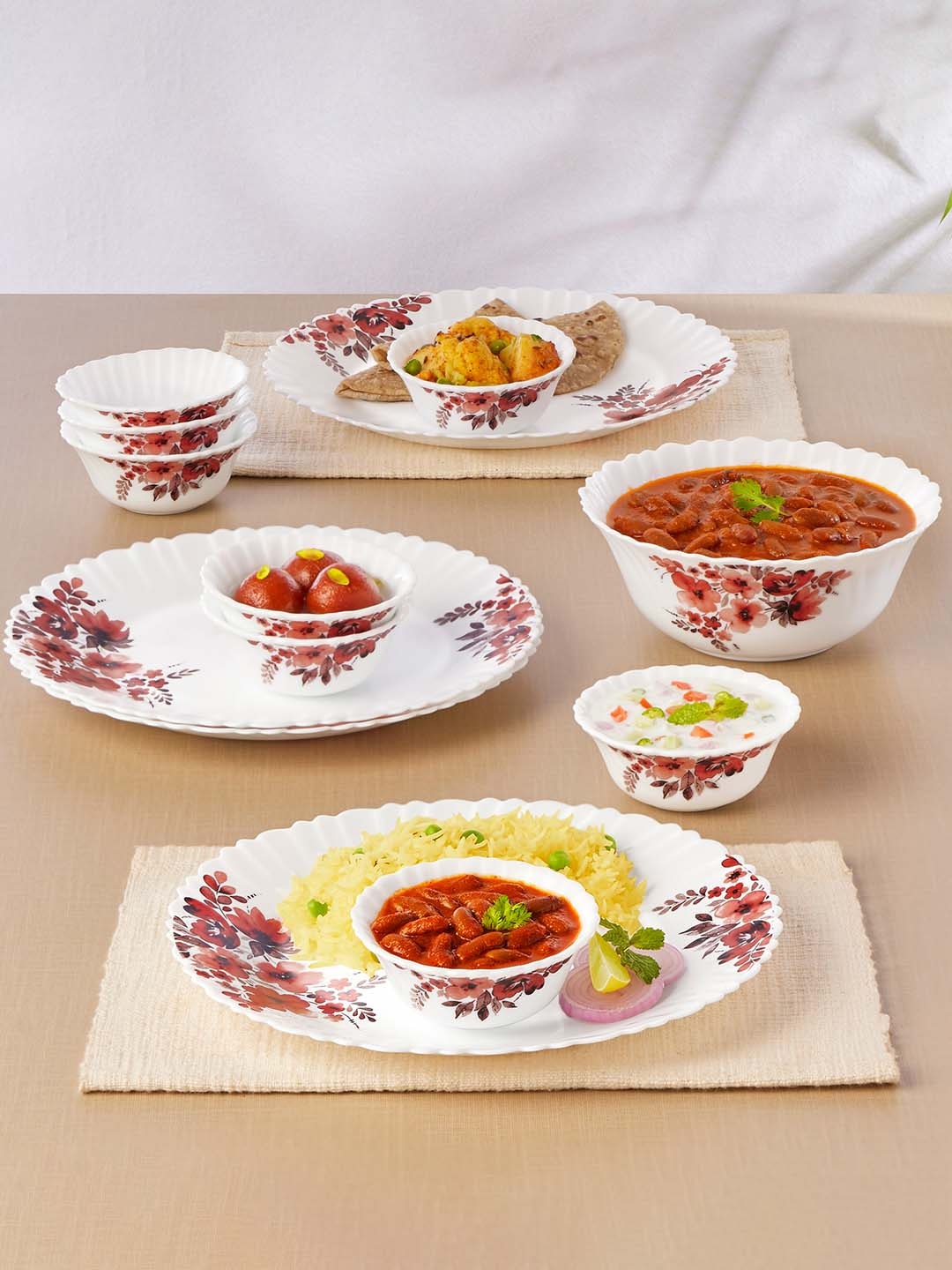 

Larah by BOROSIL Galaxy White & Green 13 Pieces Printed Opalware Glossy Dinner Set
