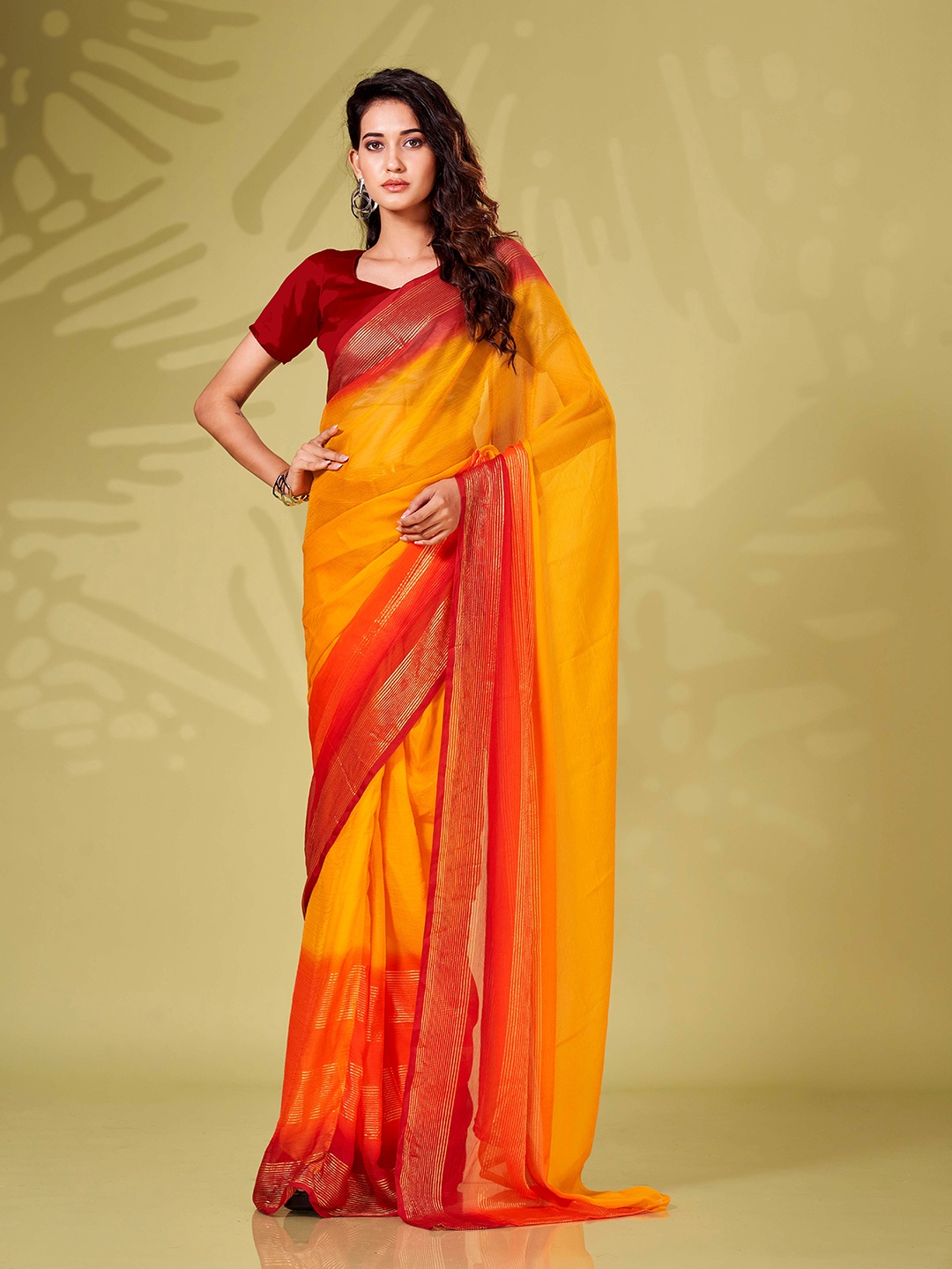 

Tikhi Imli Poly Chiffon Ready To Wear Saree, Yellow