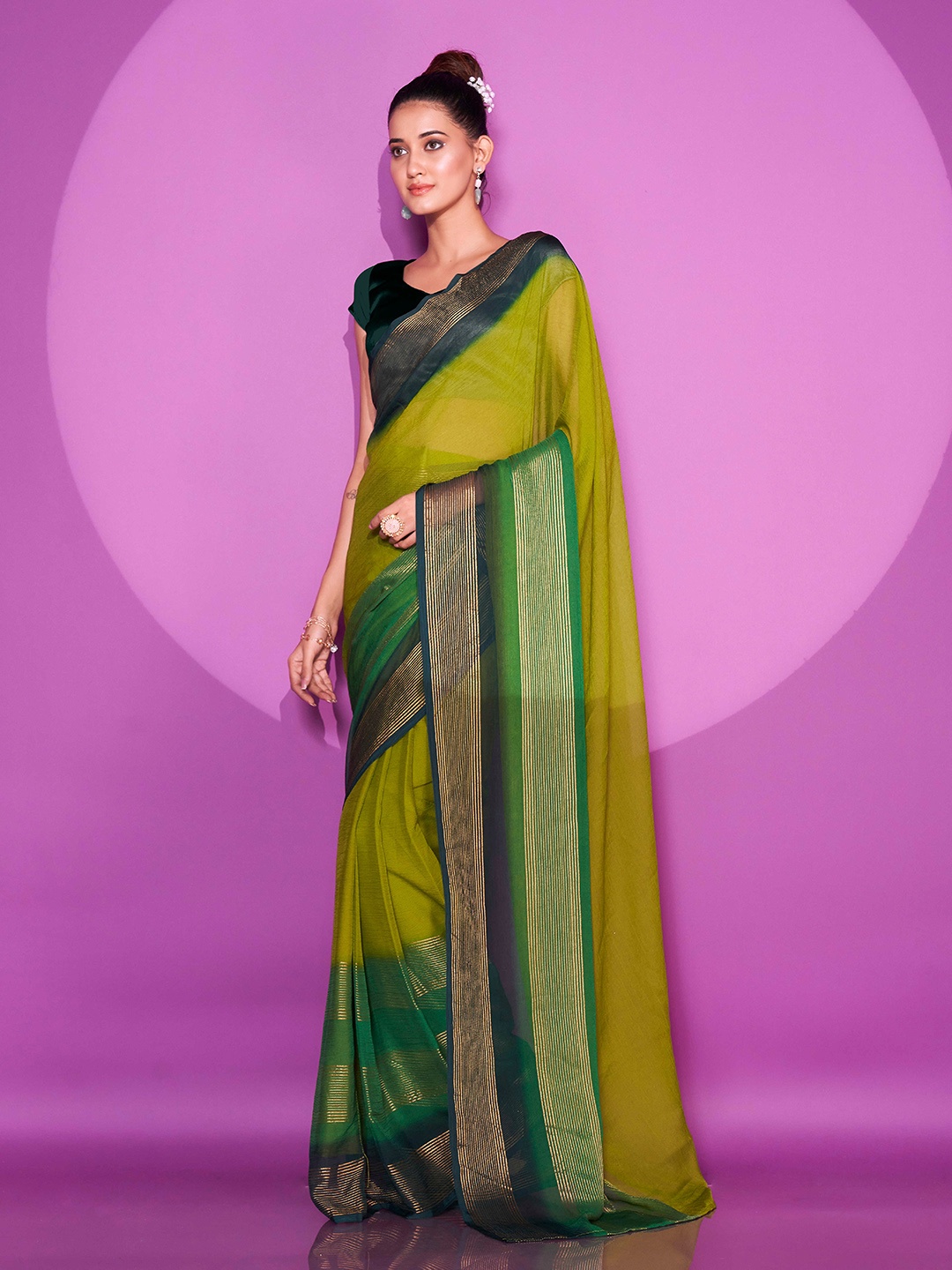 

Tikhi Imli Colourblocked Ready To Wear Saree, Green