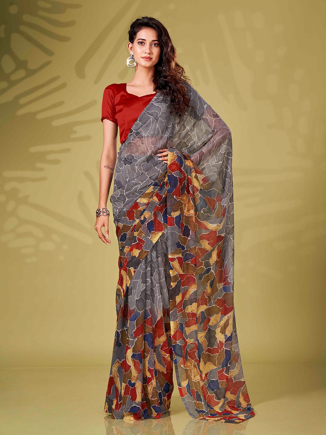 

Tikhi Imli Abstract Printed Ready to Wear Saree, Grey