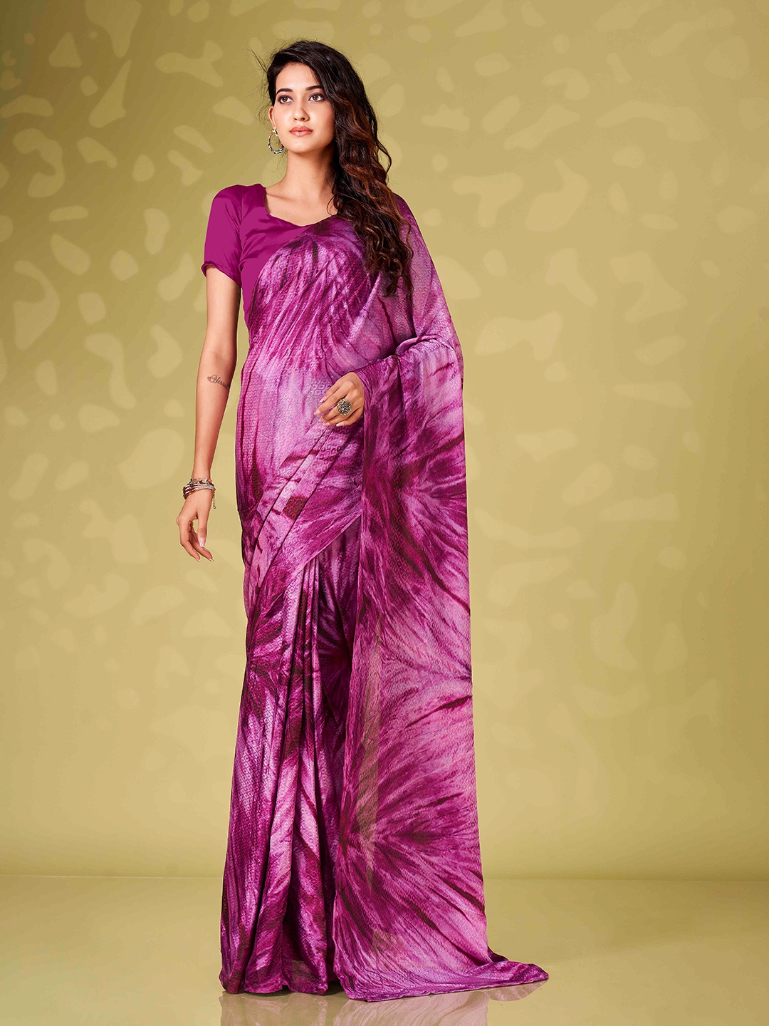 

Tikhi Imli Tie and Dye Ready To Wear Saree, Purple