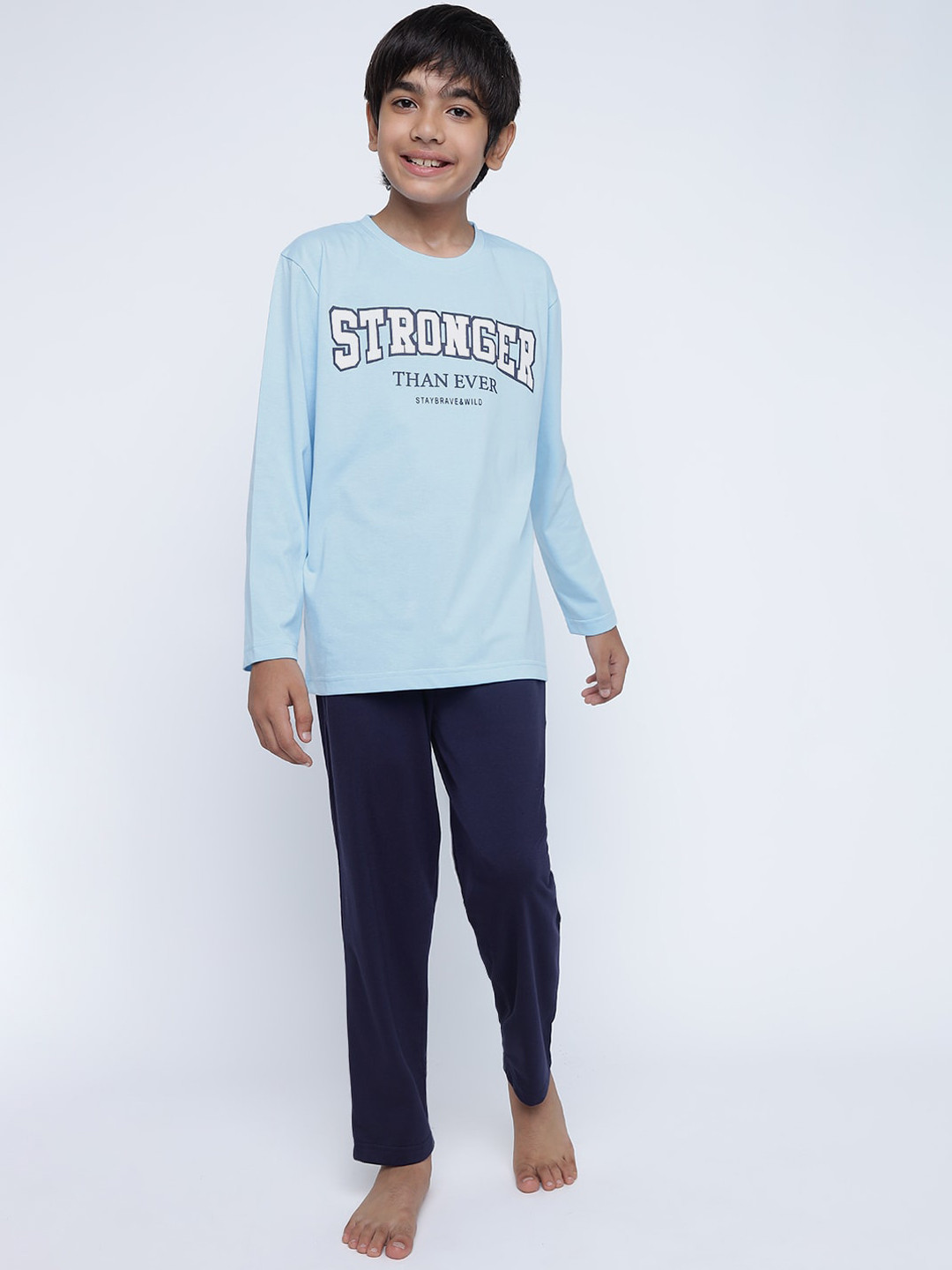 

Lil Tomatoes Boys Typography Printed Round Neck Night suit, Blue