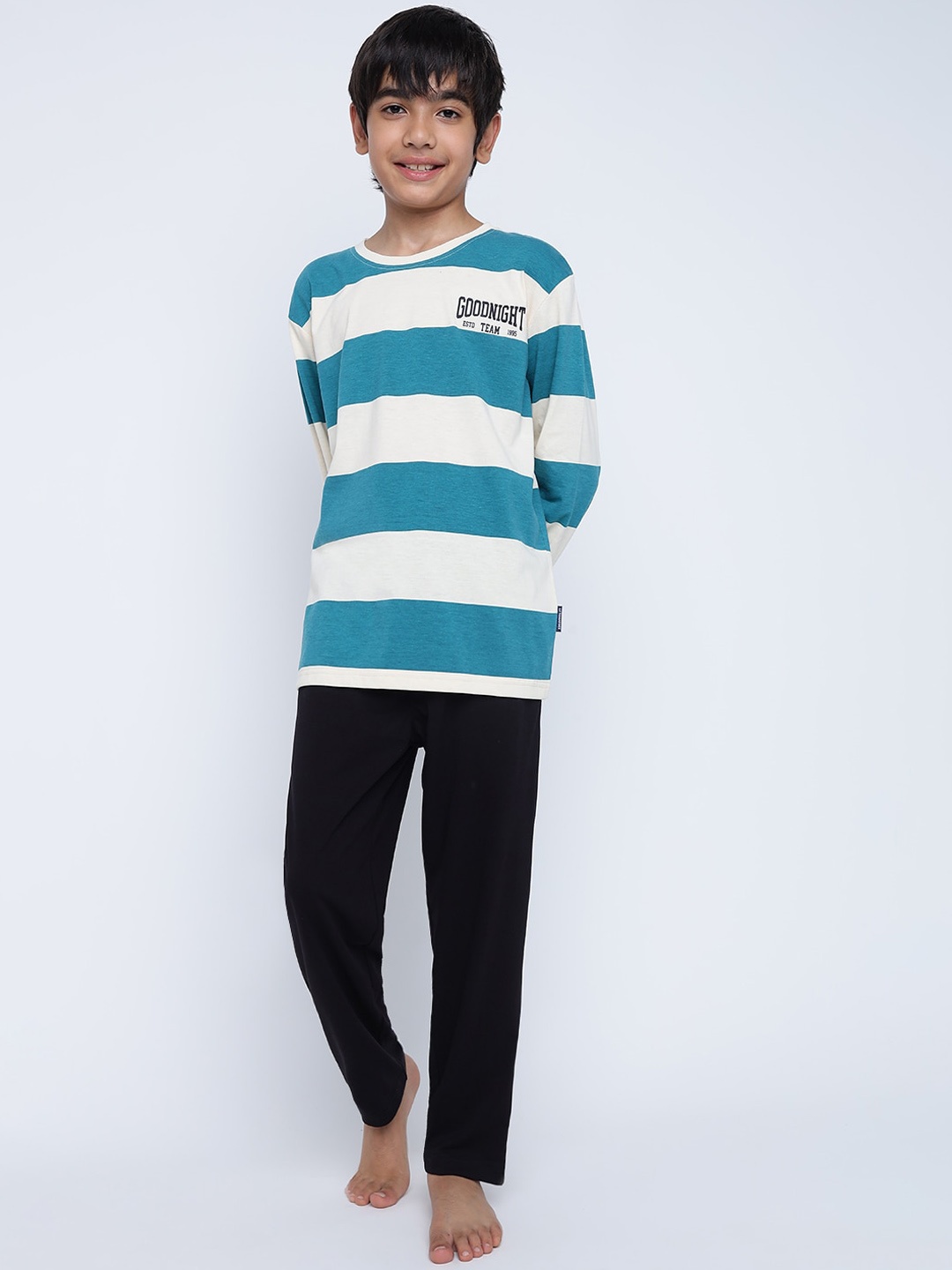 

Lil Tomatoes Boys Colourblocked Round Neck Night suit, Teal
