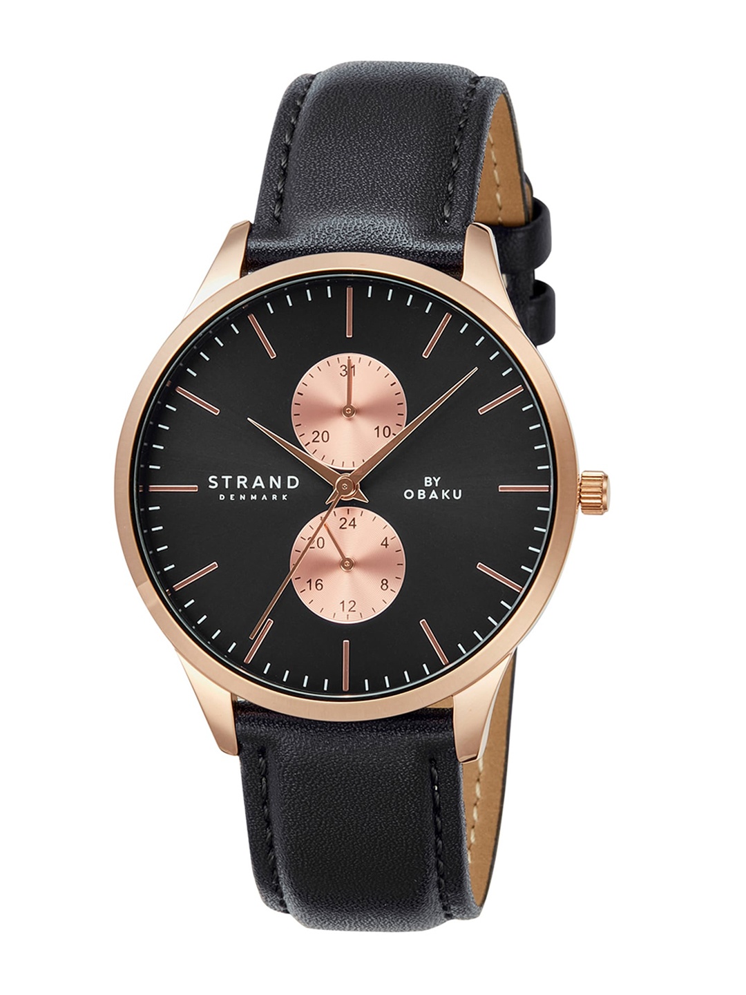 

STRAND BY OBAKU Men Leather Straps Digital Multi Function Watch S703GMVBVB-DS, Black