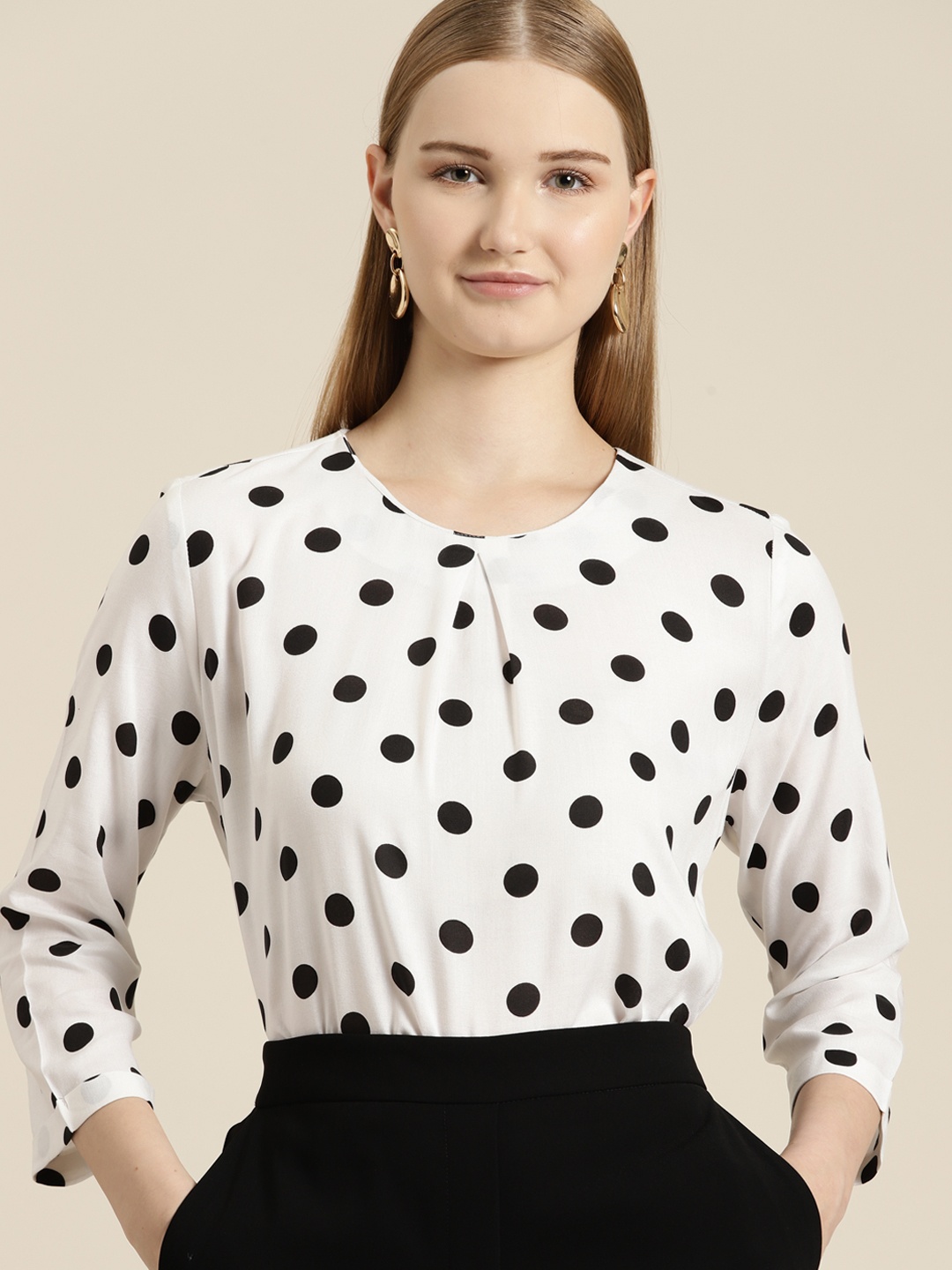

her by invictus Polka Dots Printed Regular Top, White