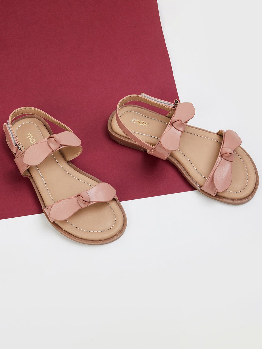 

max Girls Bow Detail Open Toe Flats, Pink