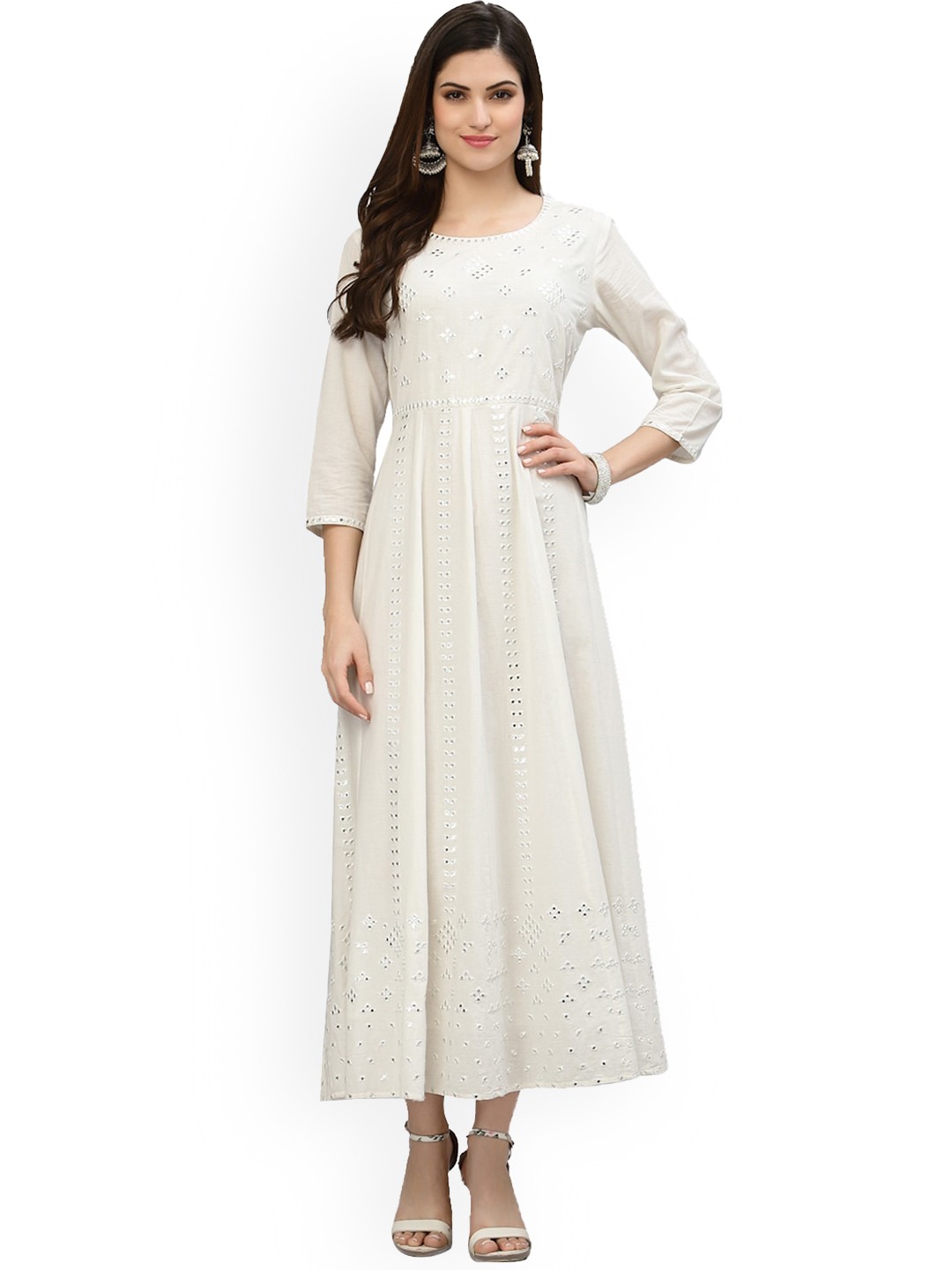 

Avipsa Geometric Embellished Ethnic Motifs, White
