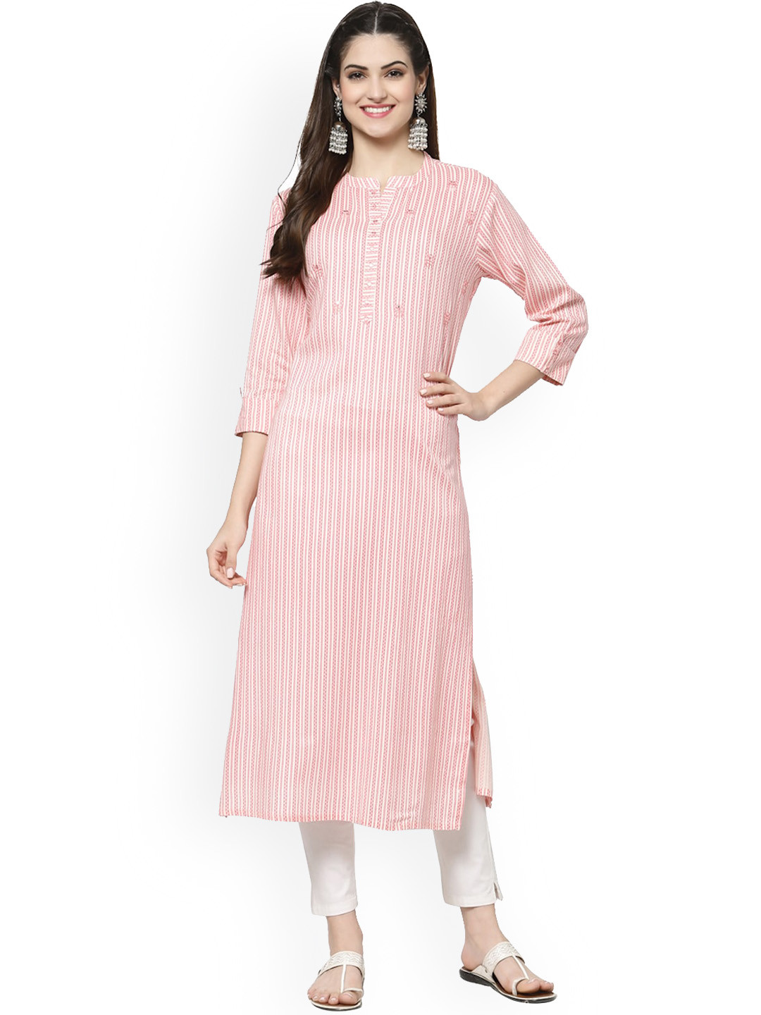 

Avipsa Striped Thread Work Kurta, Pink