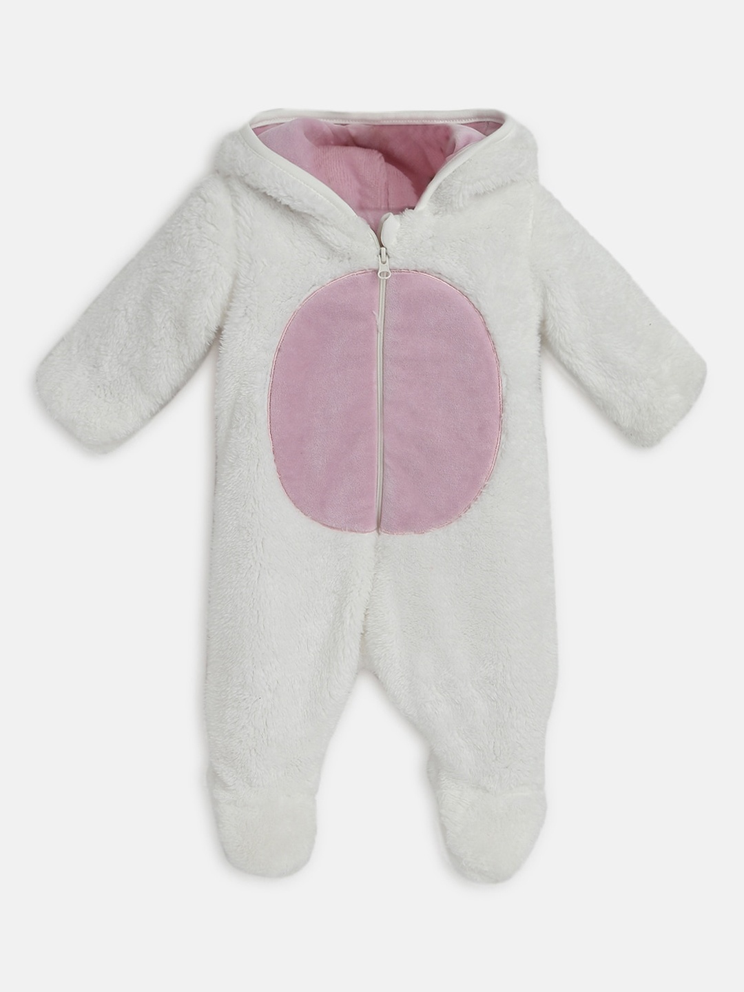 

Chicco Infant Girls Colourblocked Faux Fur Detail Front Open Woollen Sleepsuit, White