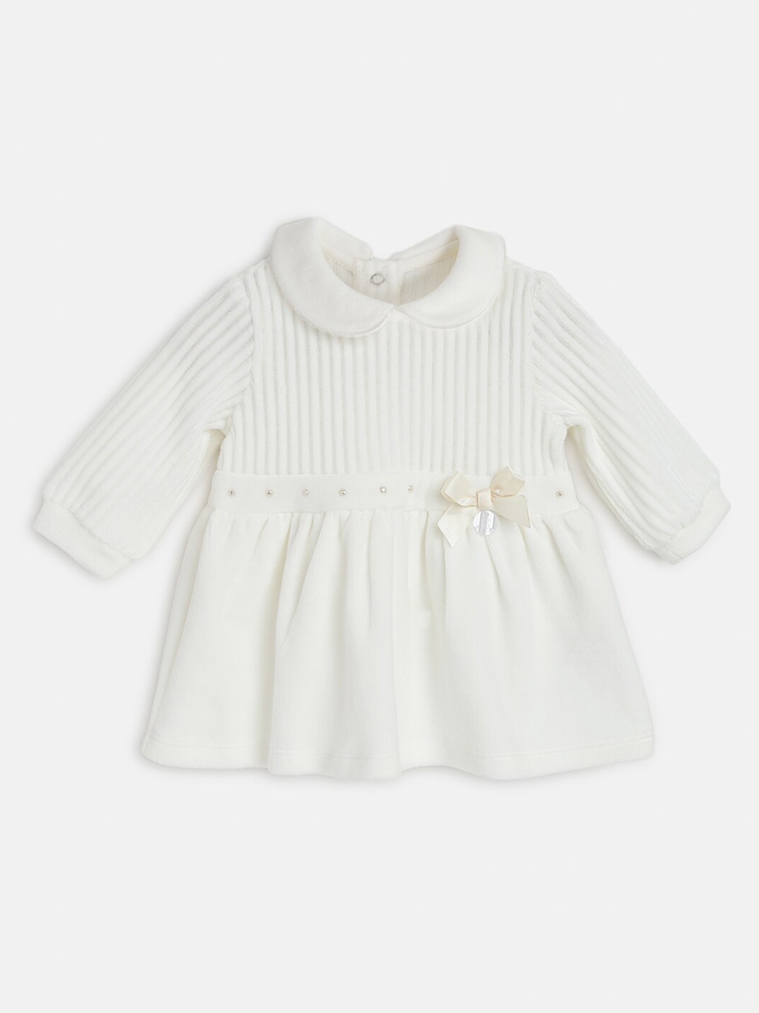 

Chicco Girls Self Designed Bow Detailed Peter Pan Collar Cotton A-Line Dress, Bronze