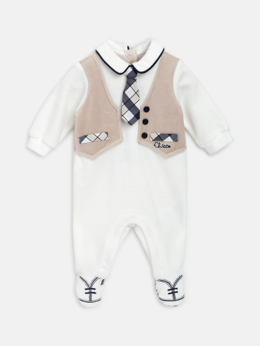 

Chicco Infant Boys Sleepsuit with Attached Jacket & Tie, White