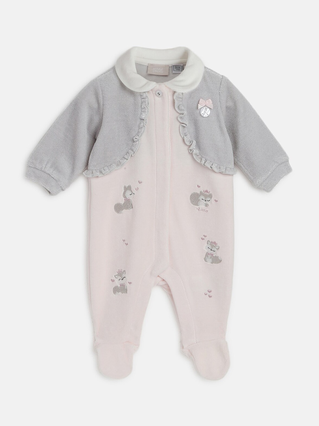 

Chicco Infant Girls Embellished Sleepsuit with Lace Insert & Ruffled Detail, Grey