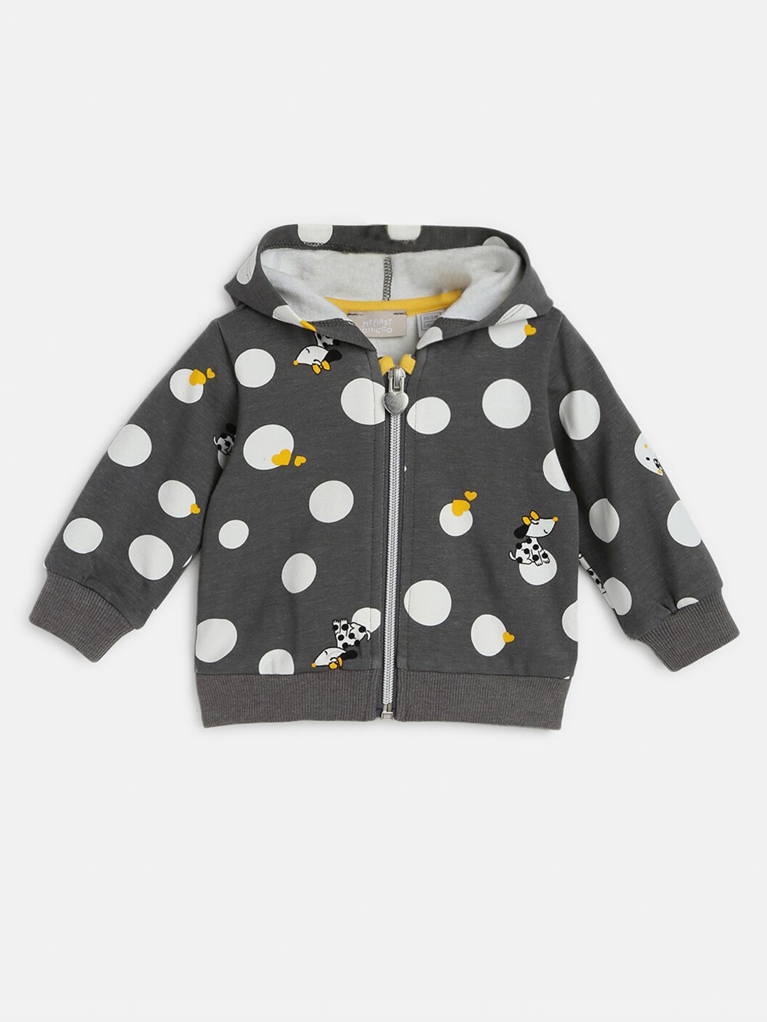 Chicco Girls Geometric Printed Hooded Cotton Front-Open Sweatshirts, Grey