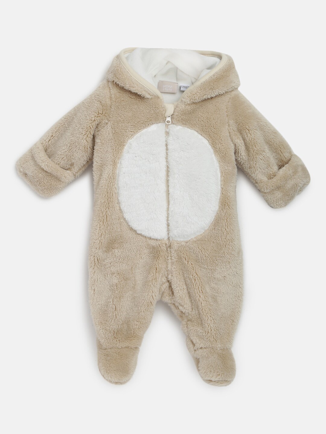 

Chicco Infants Colourblocked Faux Fur Detail Front Open Hooded Sleepsuit, Beige