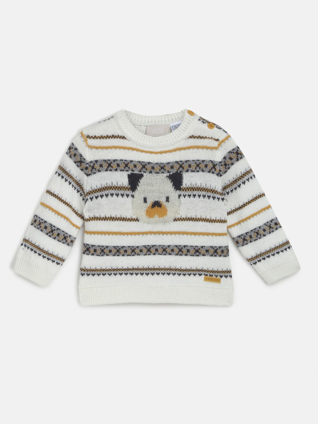 Chicco Boys Geometric Self Design Pullover, White