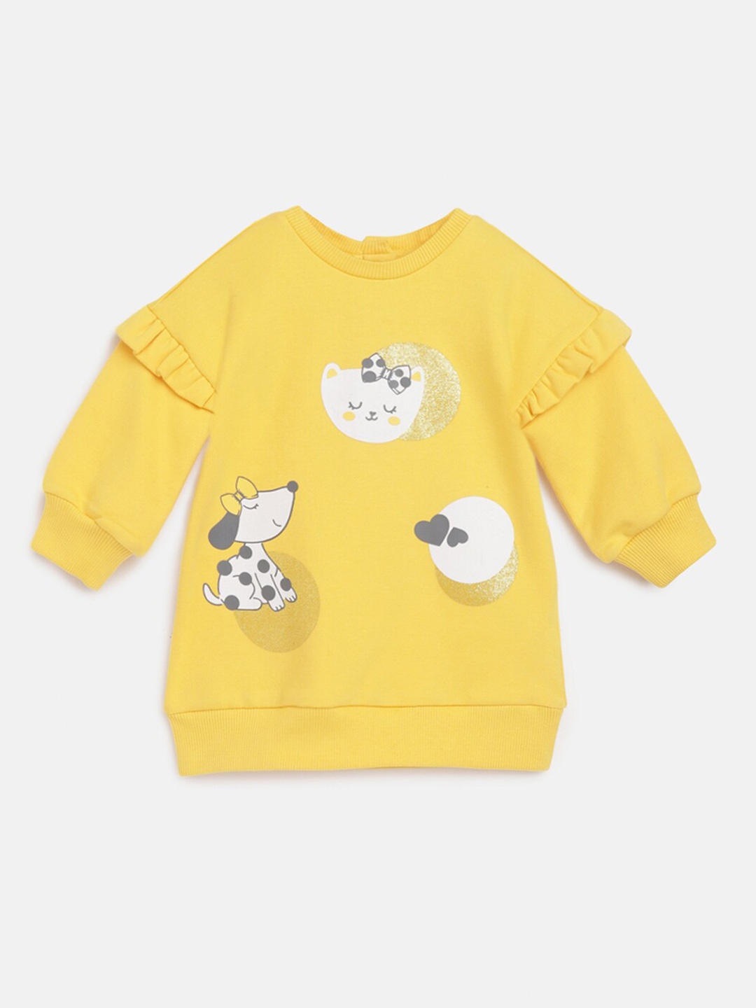 

Chicco Girls Graphic Printed Gathered Detailed Cotton T-shirt Dress, Yellow