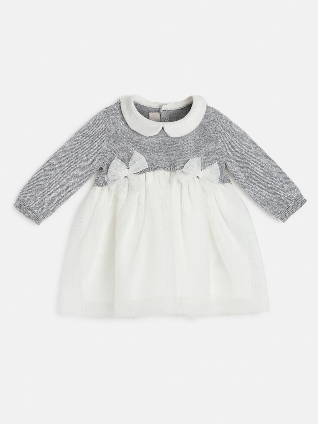 

Chicco Girls Bow Detailed Peter Pan Collar Cotton A-Line Dress, Grey